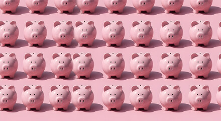 Repeating Pink Piggy Banks Arranged in an Orderly Pattern on a Pink Background