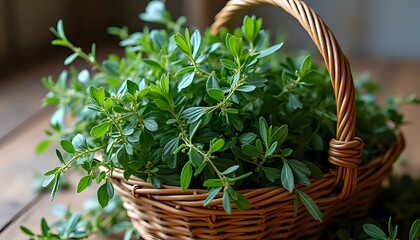 Basket of Fresh Rosemary Branches
