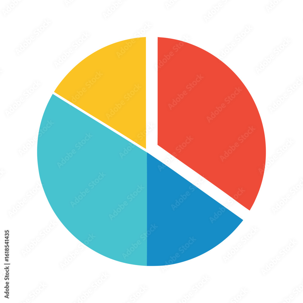 Poster colorful pie chart with four distinct segments on a white background
