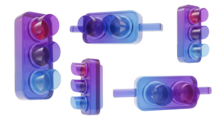 Several abstract translucent traffic lights isolated on white showcasing stop caution and go signals perfect for design projects