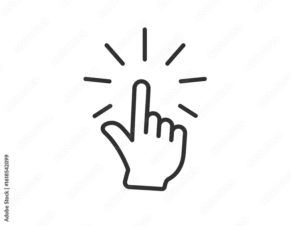 Poster hand cursor icon clicking with sound effect lines – png click animation symbol.