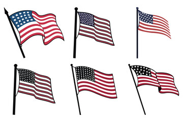 Stylized American Flags Set – Waving USA Flag Vector Collection for Patriotic Designs