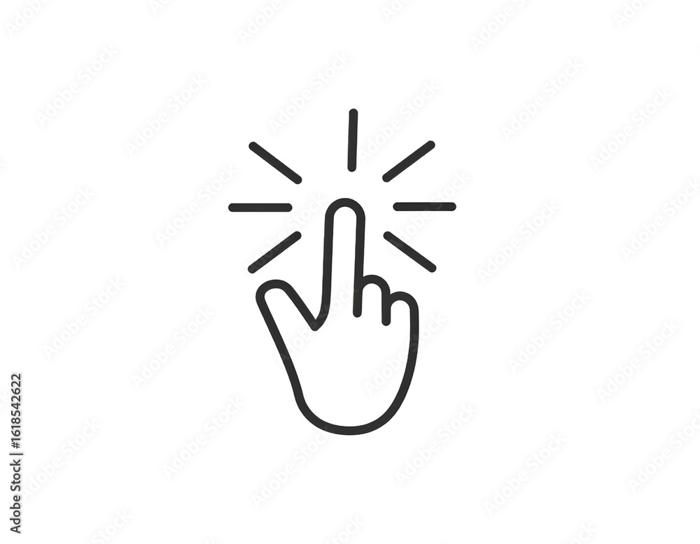 Poster mouse pointer hand with click action lines, isolated on transparent background.