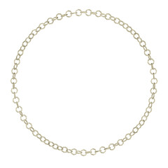 A radiant 3D render of a circular frame crafted from fine golden chains with intricate hexagonal links. Ideal for luxury digital borders or elegant design accents.