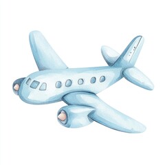 Light blue airplane illustration. Watercolor style, simple design