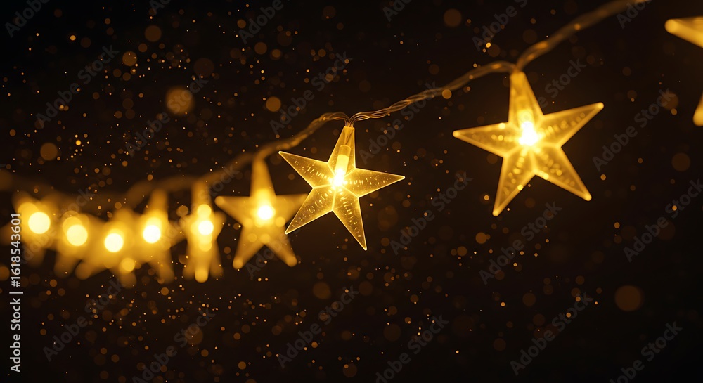 Poster a string of glowing starshaped lights on a dark background