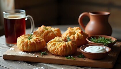 Rustic Bread Dumplings with Drink and Yogurt