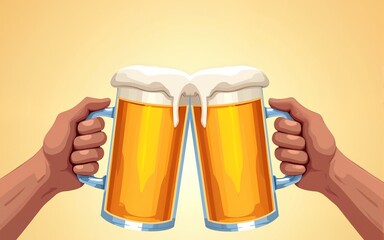 International Beer Day, on August. Cheers with clinking beer mugs conceptual. vector illustration. High quality