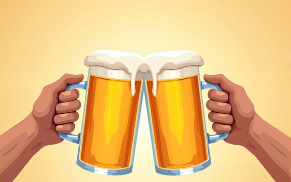 International Beer Day, on August. Cheers with clinking beer mugs conceptual. vector illustration. High quality