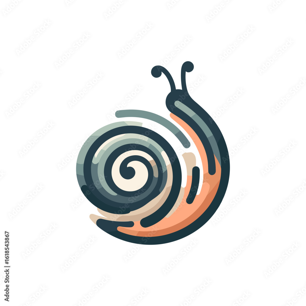 Poster abstract illustration of a snail with swirling patterns and soft colors, symbolizing nature
