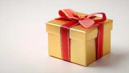 Fototapeta premium Gold gift box with red ribbon (7)