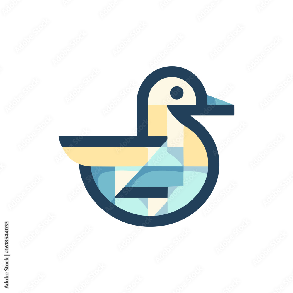 Poster abstract representation of a duck in geometric shapes with a light color palette
