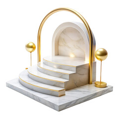 3d luxury marble stage with gold accents isolated on transparent background