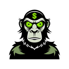 Silhouette of Cool Ape with Dollar Sign Eyes – Wealthy Monkey Vector Art for Finance, Business, Money-Themed Design, Trendy Street Art Style Illustration.