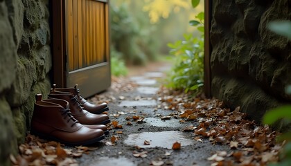 Leather Boots on a Rainy Path