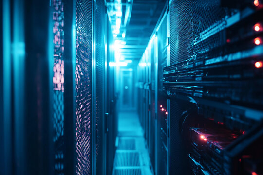 Powerful crypto mining farm with hundreds of graphics cards and neon lights for cryptocurrency blockchain data center generative ai - Powered by Adobe