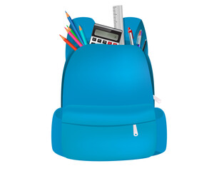 Blue School Backpack Filled with Stationery Supplies