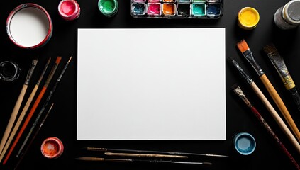 Blank canvas surrounded by art supplies (2)