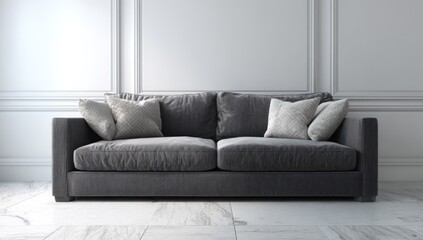 Gray corduroy sofa in a bright, classic room