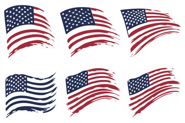 Editable Grunge American Flag Vectors – Brushstroke USA Patriotic Design Set