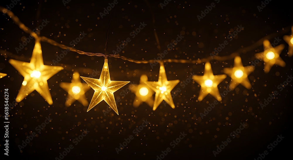 Poster a string of glowing starshaped lights on a dark background