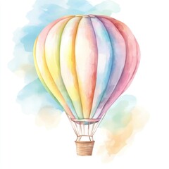 Fototapeta premium Watercolor hot air balloon against soft pastel clouds