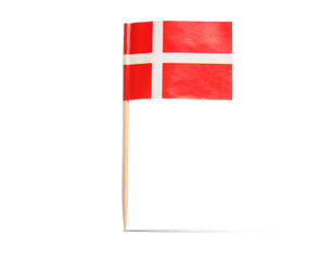 Small paper flag of Denmark on white background