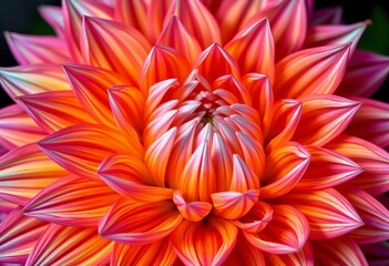 Intricate dahlia petals unfurl, vibrant hues in stunning close-up,  white,   macro photography