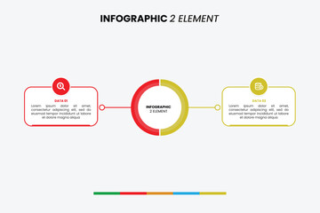 Minimalist 2-element infographic template with central ring and data boxes. Perfect for presentations, reports, and comparisons. Easy to edit