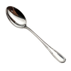 Polished silver spoon with decorative handle utensil tableware, Isolated On White, Png Transparent, Cut Out
