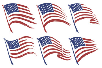 Editable Grunge American Flag Vectors – Brushstroke USA Patriotic Design Set