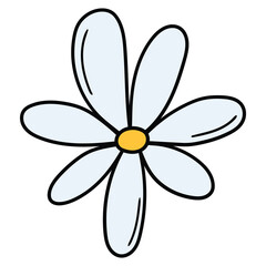 Hand-drawn cartoon chamomile daisy flower on a white background.