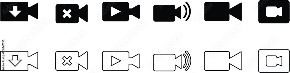 Poster video camera icon for app and website. vector button on transparent background. video camera symbol.