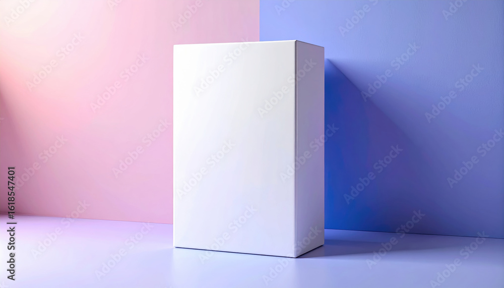 Poster minimal package sleek box modern packaging two tone background pastel color bold design mockup clean