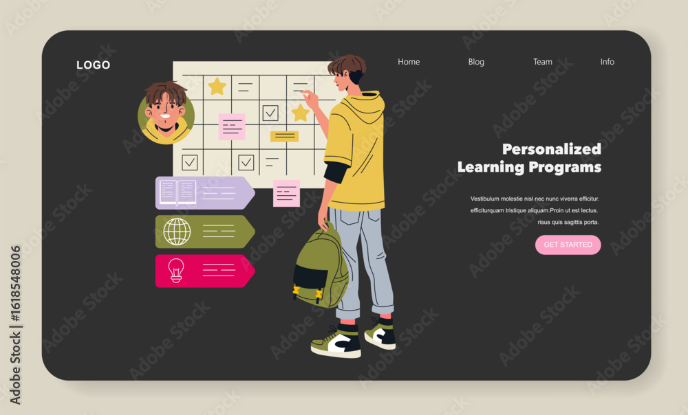Poster personalized learning website interface with student