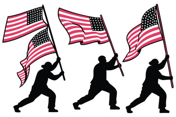 American Flag Silhouette Clipart | Patriotic Worker Carrying USA Flag Vector Design