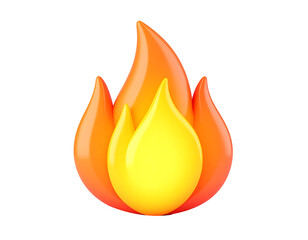 3D plastic cartoon fire icon, vibrant warm colors, soft glowing effect, toy like on transparent background and white background 