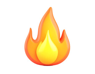 3D plastic cartoon fire icon, vibrant warm colors, soft glowing effect, toy like on transparent background and white background 