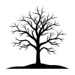 Obraz premium Dry Tree Standing Alone on Open Plain at Sunset silhouette Art Vector illustration