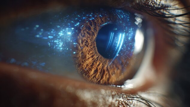 Close-up of an eye, digital data overlay