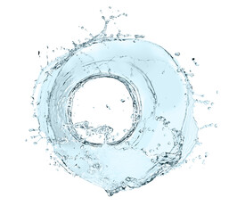 Water forming whirlpool on white background. Whirling fluid