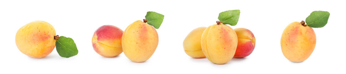 Fresh ripe apricots isolated on white, set