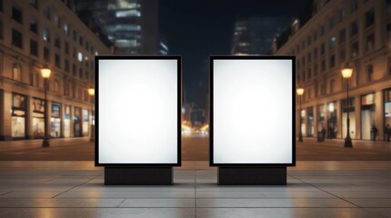 Blank street billboard at night.