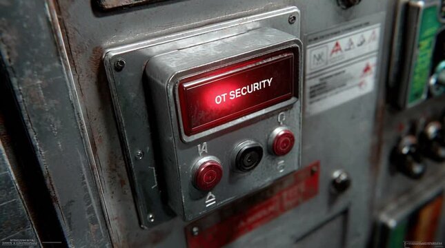 OT security. Operational technology control panel with alert.