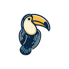 Colorful toucan illustration with detailed features, set against a simple white background