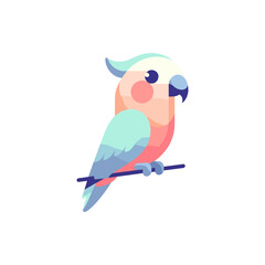 Colorful stylized parrot perched on a branch against a minimalist white background