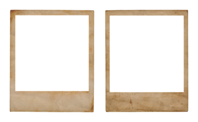 empty vintage polaroid photo frames isolated on transparent background, used, grunge, extracted, png file