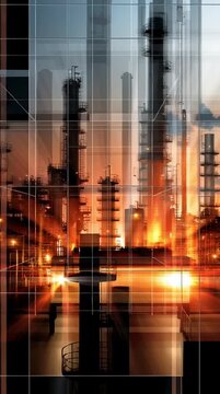 OT security. Operational technology. Industrial refinery silhouette art