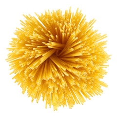 Golden strands of uncooked spaghetti arranged in a circular pattern pasta yellow, Isolated On White, Png Transparent, Cut Out