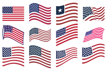 Waving USA Flag Vector Icons – Patriotic American Flag Set